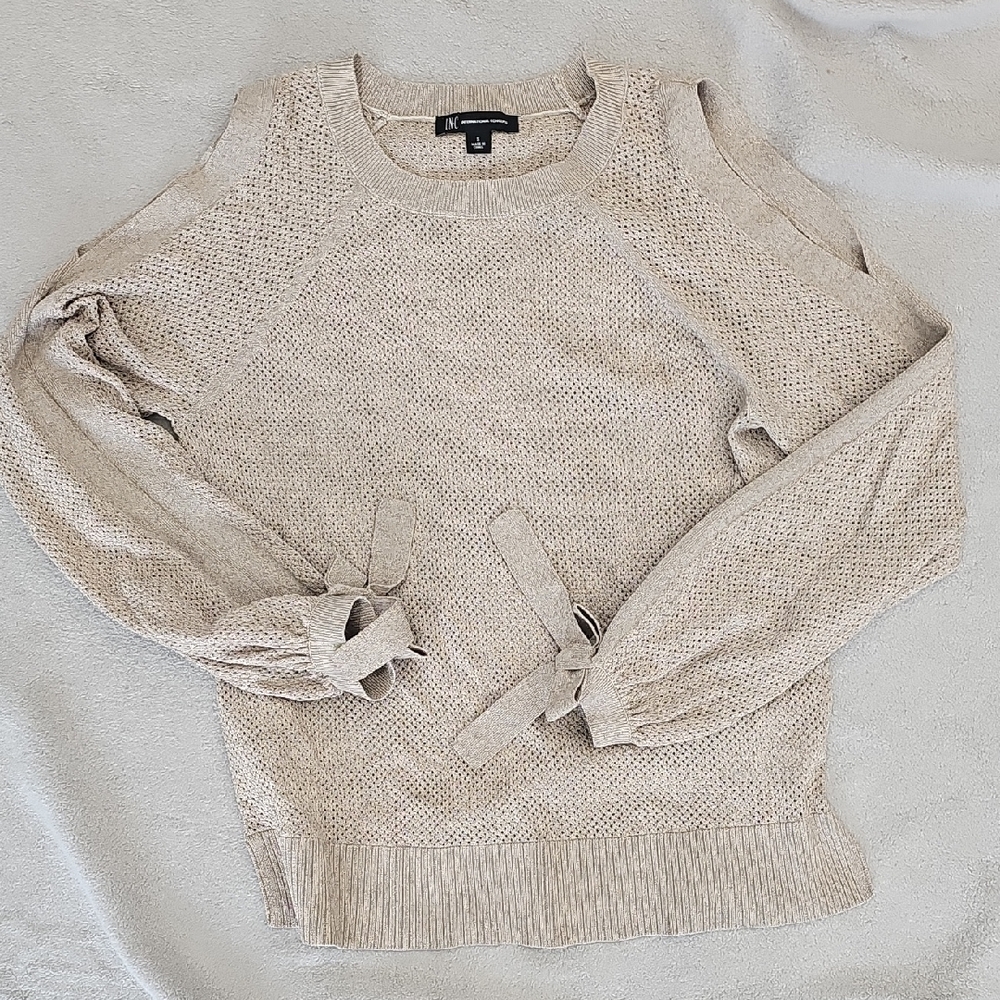 Express Women's Light Beige Sweater with Tie Accents